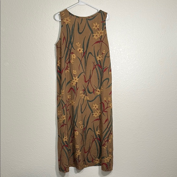 Vintage Silk Floral Sleeveless Dress - Tan - Picture 2 of 5